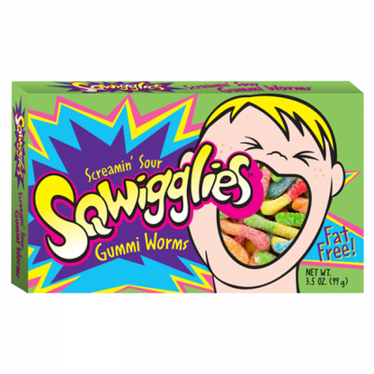 Sour candy worms in various fruity flavors, coated with sugar crystals.