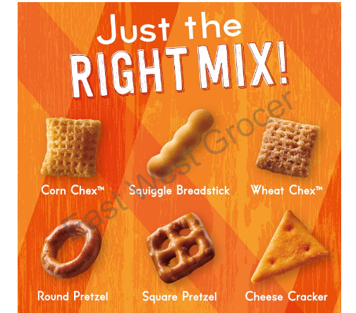 Chex Mix Cheddar Snack Mix 226g – USA Imported Crunchy Cheese-Flavoured Snack – Savoury Pretzel & Cereal Mix