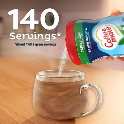 Coffee-Mate Sugar Free French Vanilla container with rich, smooth flavor
