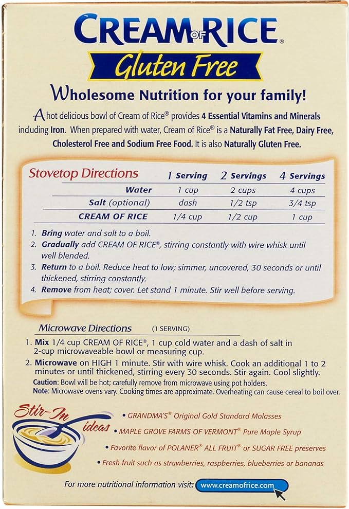 Cream of Rice Gluten-Free Hot Cereal, 12 boxes of 397 g each, smooth, nourishing, and easy-to-digest breakfast porridge.