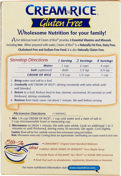 Cream of Rice Gluten-Free Hot Cereal, 12 boxes of 397 g each, smooth, nourishing, and easy-to-digest breakfast porridge.