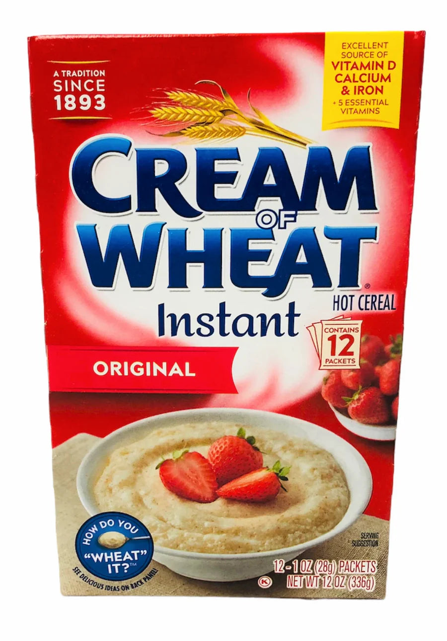 Cream of Wheat Instant Original Hot Cereal, 12 boxes of 336 g each, smooth and creamy breakfast porridge, fortified with vitamins and minerals.