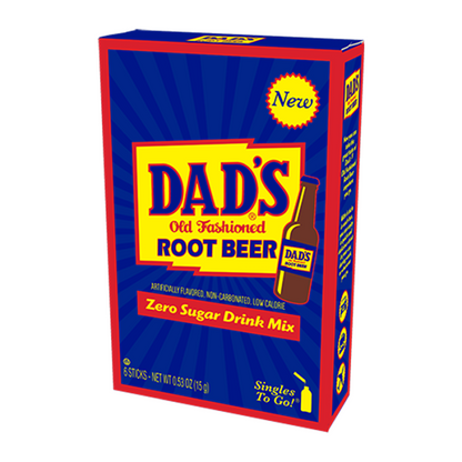 Dad's Old Fashioned Root Beer Zero Sugar Singles To Go packet, 0.53 oz, portable root beer drink mix.