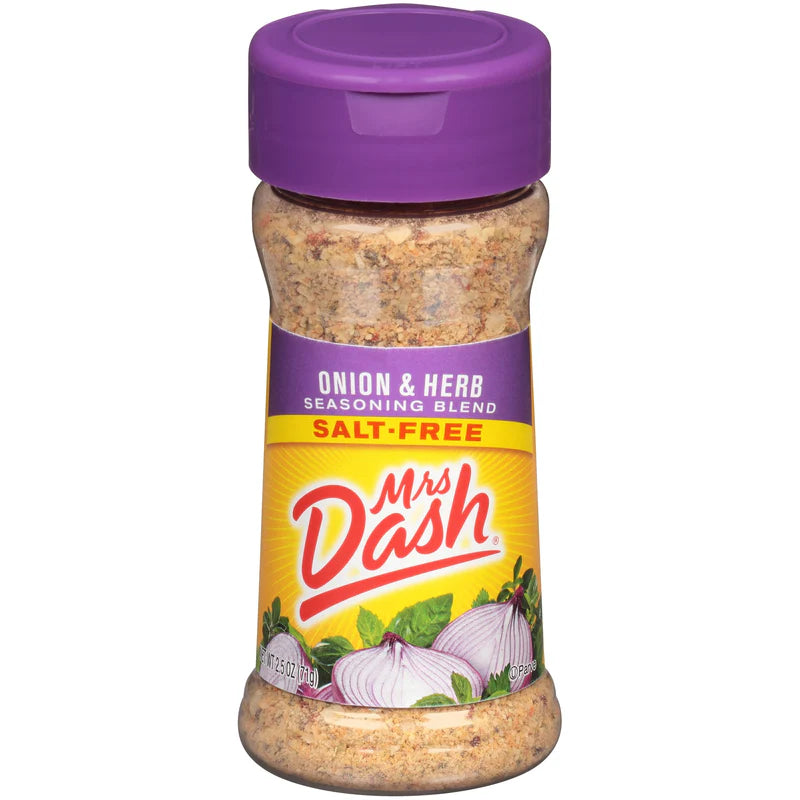 Dash Salt-Free Onion & Herb Seasoning Blend, 8-pack of 71g jars, perfect for cooking and adding flavor without salt.