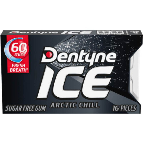 Pack of Dentyne Ice Arctic Chill sugar-free chewing gum with icy mint flavor.