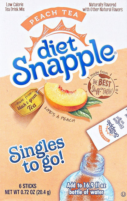 Diet Snapple Singles To Go Peach Tea Drink Mix – 0.72oz (20.4g) Single-Serve Packets