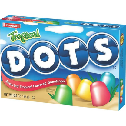 184g theatre box of Tootsie DOTS Tropical chewy fruit gummies