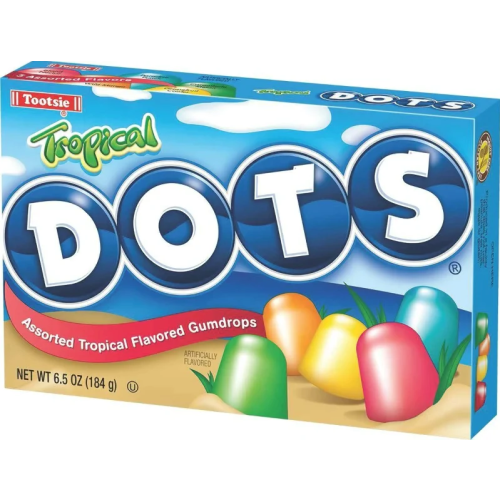 184g theatre box of Tootsie DOTS Tropical chewy fruit gummies