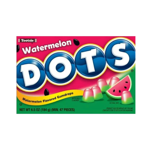 Large box of DOTS Watermelon chewy gumdrops, juicy and colourful.