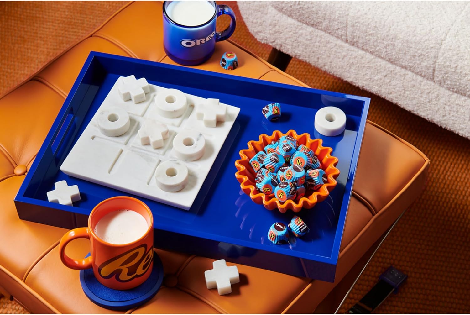 Cross section of Reese’s Oreo Miniature Cup with peanut butter and cookie pieces