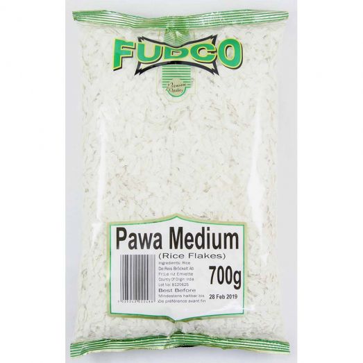 Fudco Pawa Medium 700g pack of medium rice flakes also known as poha flattened rice in branded packaging