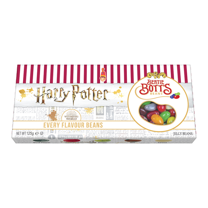 Harry Potter Bertie Bott's Every Flavor Beans Gift Box 125g showing the box and colorful jelly beans