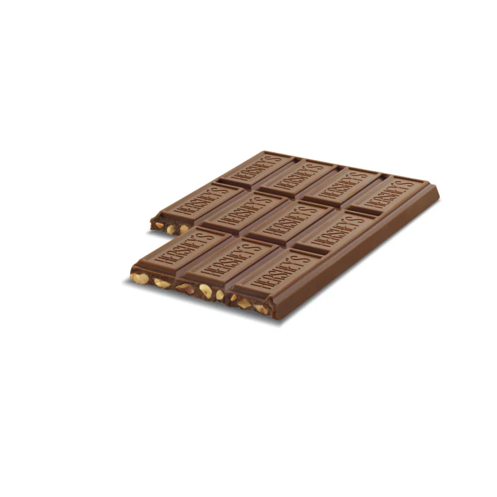 A Hershey's Giant Milk Chocolate with Almond Bar, featuring smooth milk chocolate mixed with crunchy roasted almonds in a large, indulgent bar, perfect for sharing or snacking.