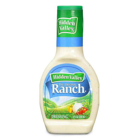 Bottle of Hidden Valley Ranch dressing on a white background