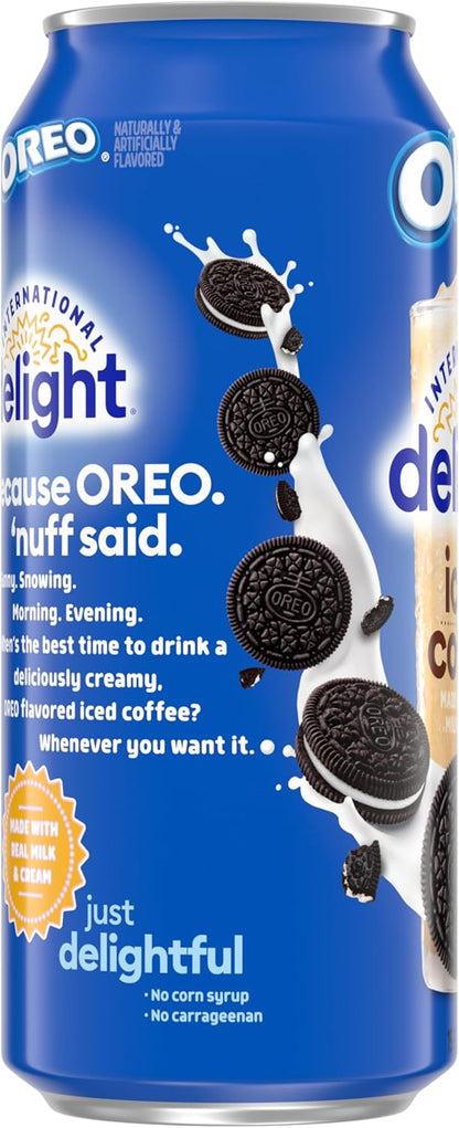 International Delight Oreo iced coffee served cold in single serve can