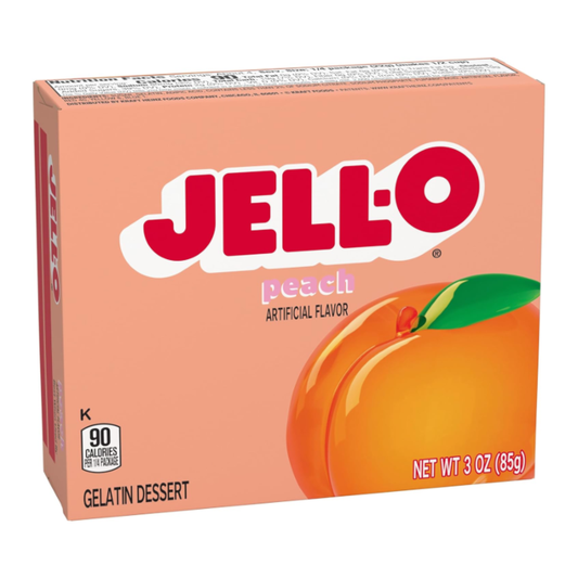 Peach flavored gelatin dessert made from Jell-O mix.