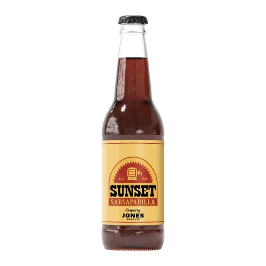 Jones Soda x Fallout Sunset Sarsaparilla 355ml bottle – Fallout-inspired soda with root beer flavor.