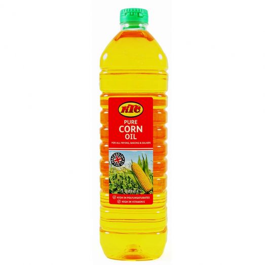 KTC Pure Corn Oil 1 litre bottle for cooking frying and baking with light texture and mild flavour