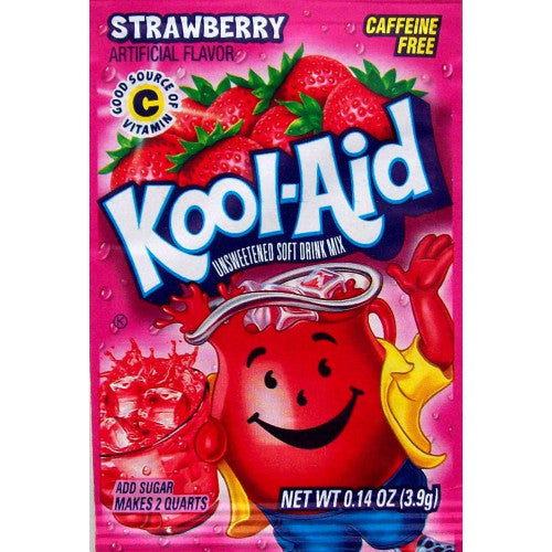 Kool‑Aid Strawberry unsweetened powder ready to mix with water