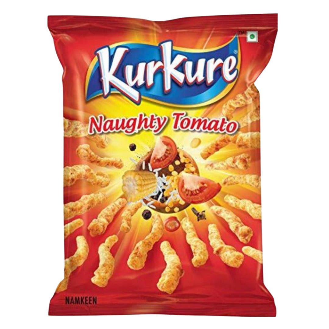 Kurkure Naughty Tomato snack packet on a white background