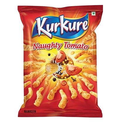 Kurkure Naughty Tomato snack packet on a white background