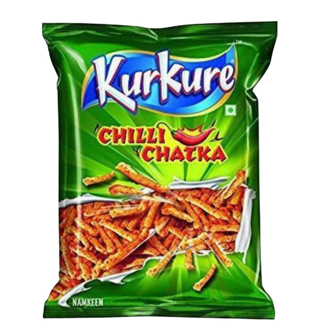 Kurkure Chilli Chatka snack package on a white background