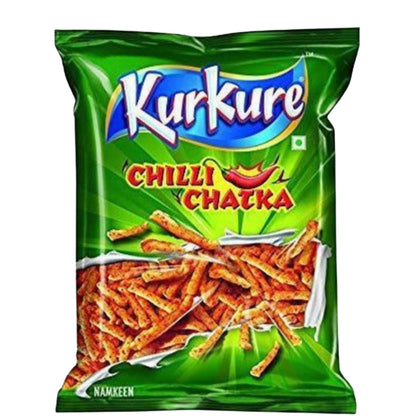 Kurkure Chilli Chatka snack package on a white background