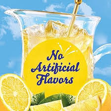 Twelve 53 g canisters of Crystal Light Natural Lemonade powdered drink mix.