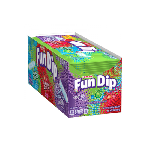 Lik-M-Aid Fun Dips 40 g – hands-on candy fun with tangy fruit powder and a candy stick.