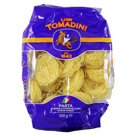 Luigi Tomadini Vermicelli Pasta 500g pack featuring thin Italian style durum wheat semolina strands ideal for light sauces seafood dishes soups and quick family meals with perfect al dente texture.