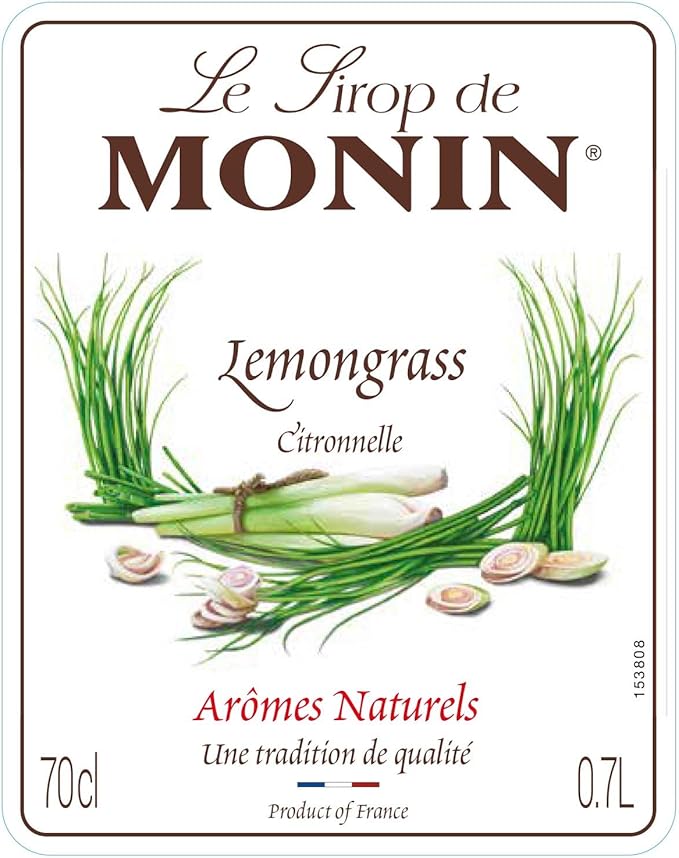 Monin Premium Lemongrass Syrup 700ml – Zesty, Citrus Herbal Syrup for Cocktails, Mocktails, Teas, and Smoothies | Vegan & Allergen-Free