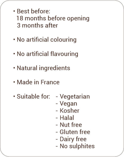 MONIN Triple Sec Curaçao Orange Syrup 700ml product features highlighting natural ingredients, vegan-friendly, halal, kosher, gluten-free, dairy-free, nut-free and no artificial colours or flavourings.