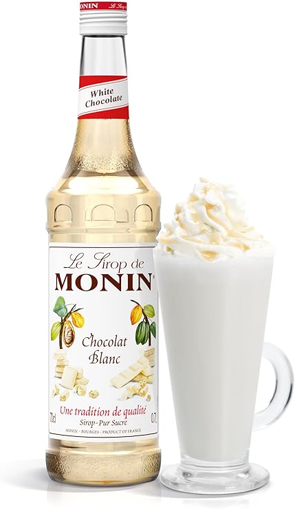 MONIN Premium White Chocolate Syrup 700ml bottle – vegan and allergen-free