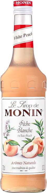 MONIN Premium White Peach Syrup 700ml bottle – vegan, allergen-free drink syrup for cocktails and mocktails