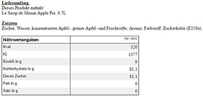 MONIN Apple Pie Syrup 700ml bottle – caramelised apple and cinnamon flavour for drinks and desserts