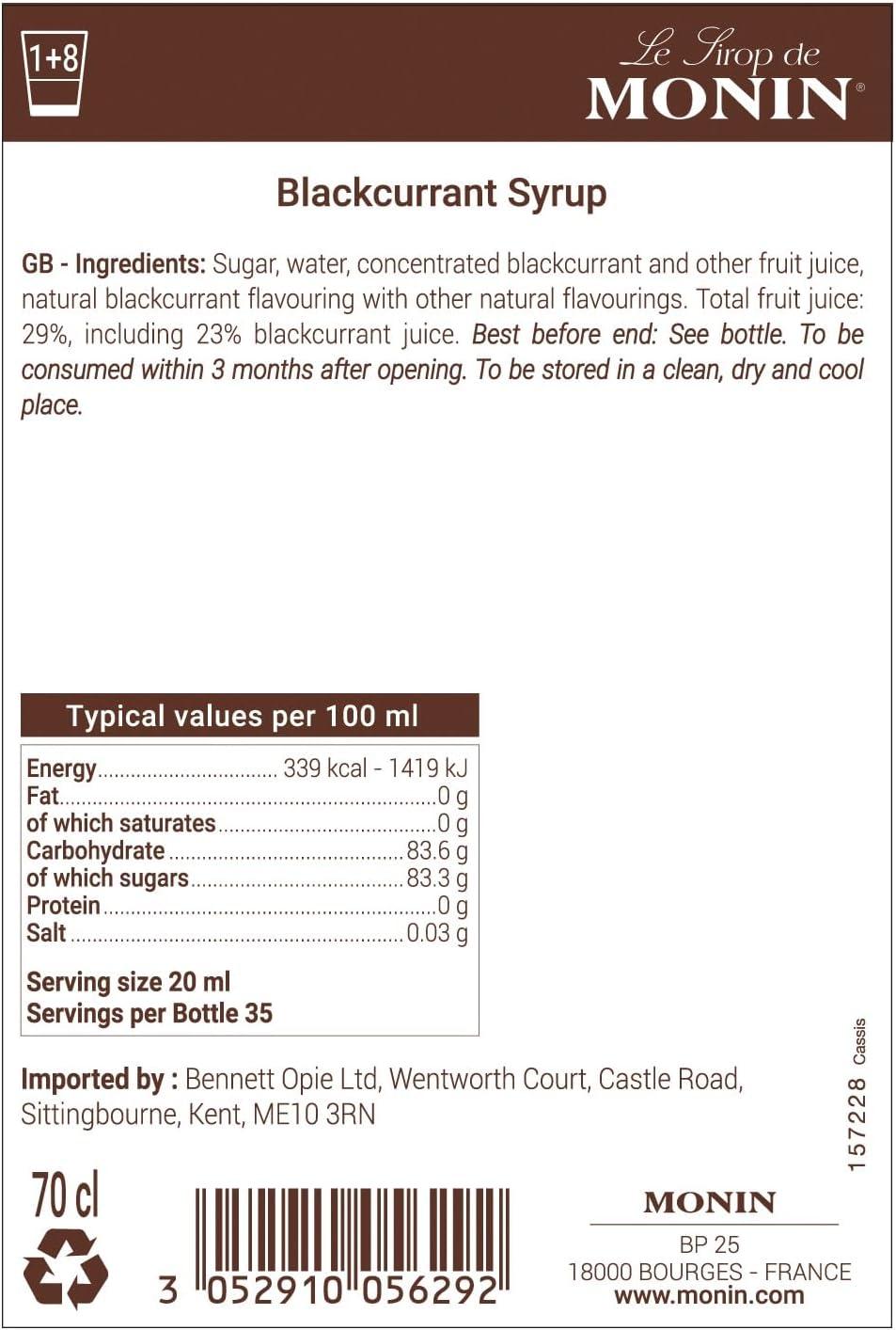 MONIN Blackcurrant drink syrup – 700ml vegan and allergen-free sugar syrup for beverages