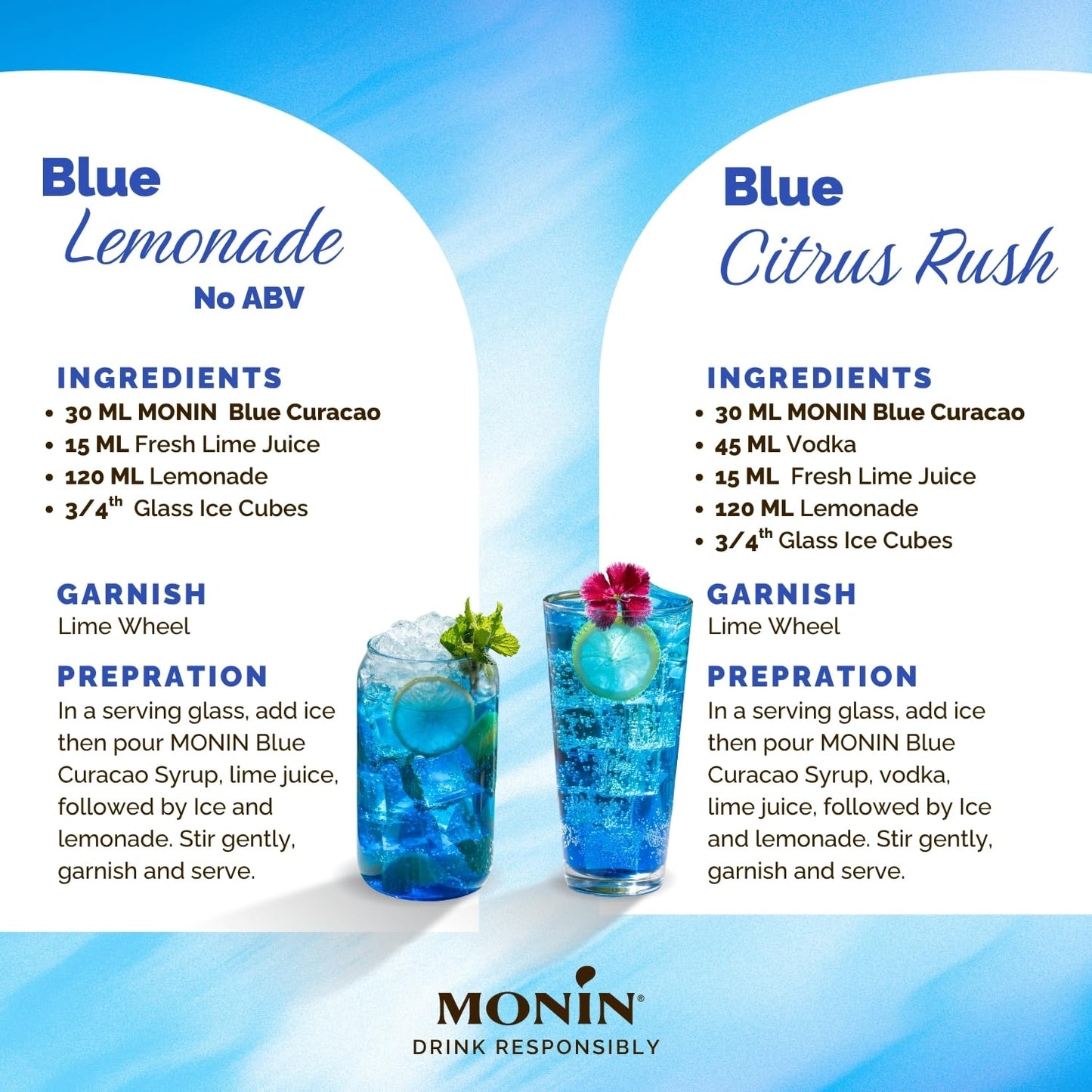 MONIN Premium Blue Curacao Cocktail & Mocktail Syrup – 700 ml, Vegan & Allergen-Free