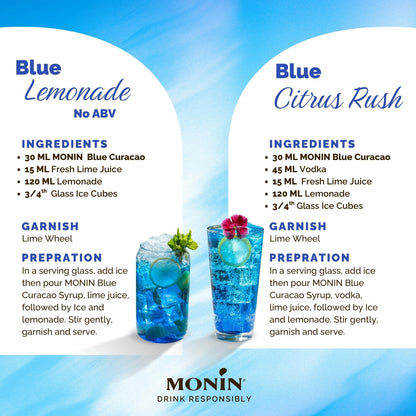 MONIN Premium Blue Curacao Cocktail & Mocktail Syrup – 700 ml, Vegan & Allergen-Free