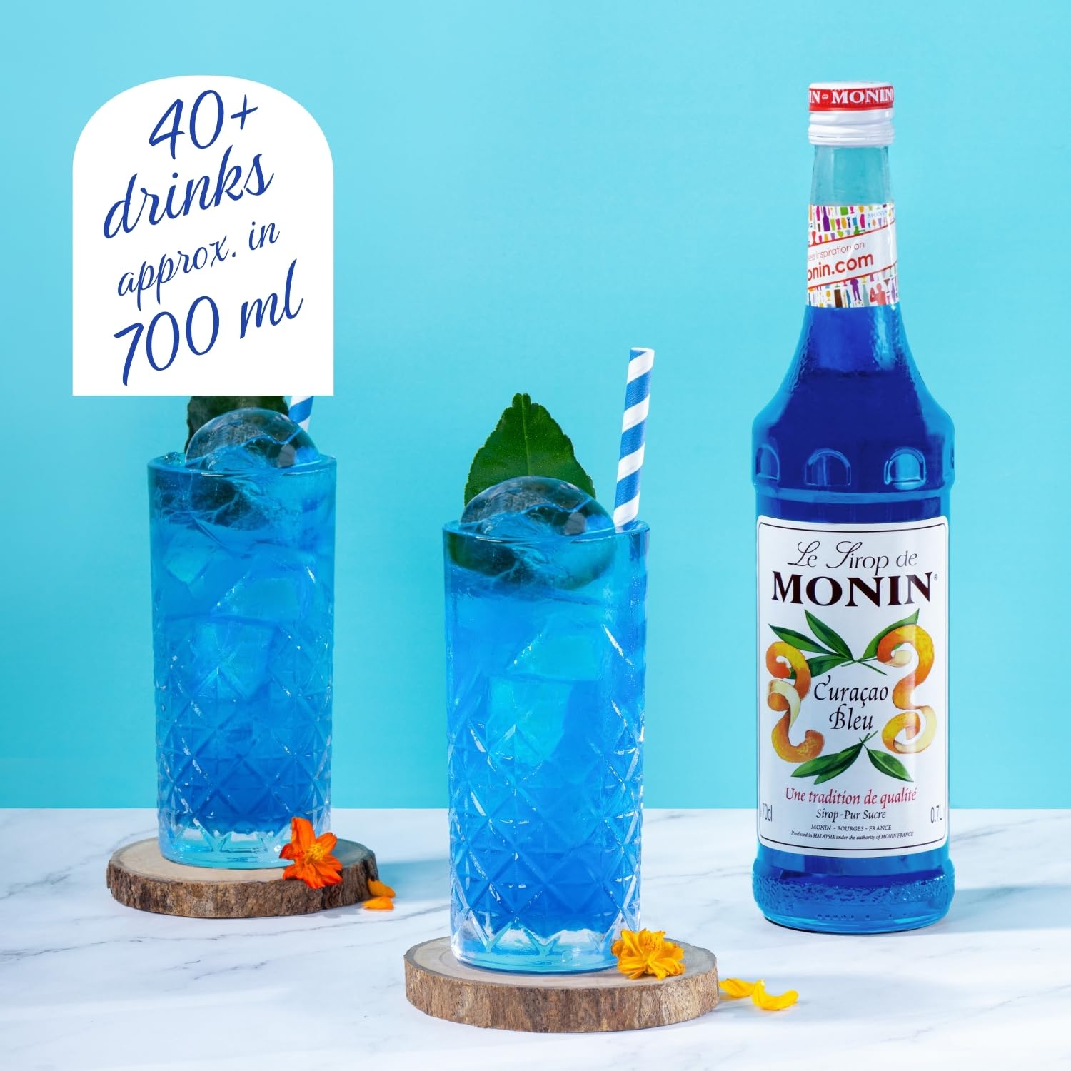 MONIN Premium Blue Curacao Cocktail & Mocktail Syrup – 700 ml, Vegan & Allergen-Free