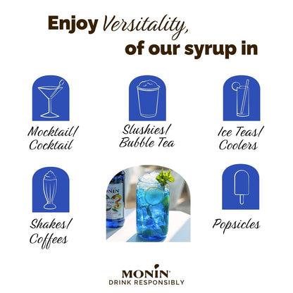 MONIN Vegan Blue Curacao Syrup – 700 ml Bottle, Bright Colour, Natural Flavour, Allergen-Free
