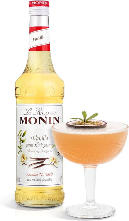 MONIN Vanilla Syrup 700ml bottle – rich Madagascan vanilla flavour for coffee, cocktails, milkshakes, and desserts