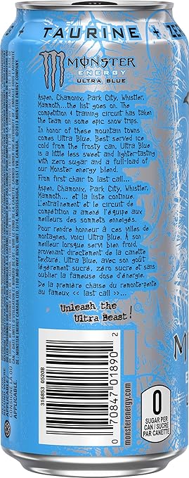 Sugar-free Ultra Blue energy drink by Monster – Canadian 473 ml