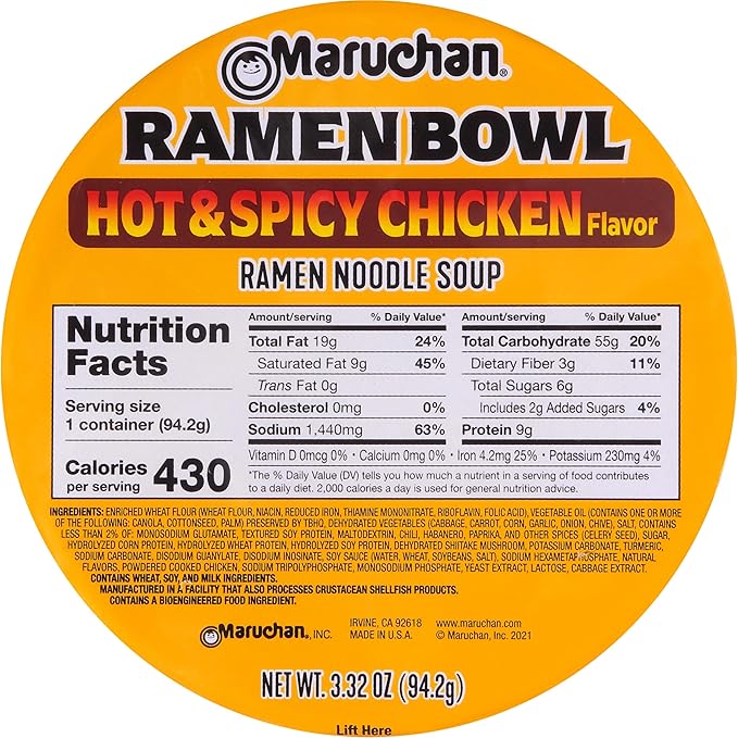 Hot and spicy Maruchan Chicken Ramen Noodles & Vegetables ready to eat