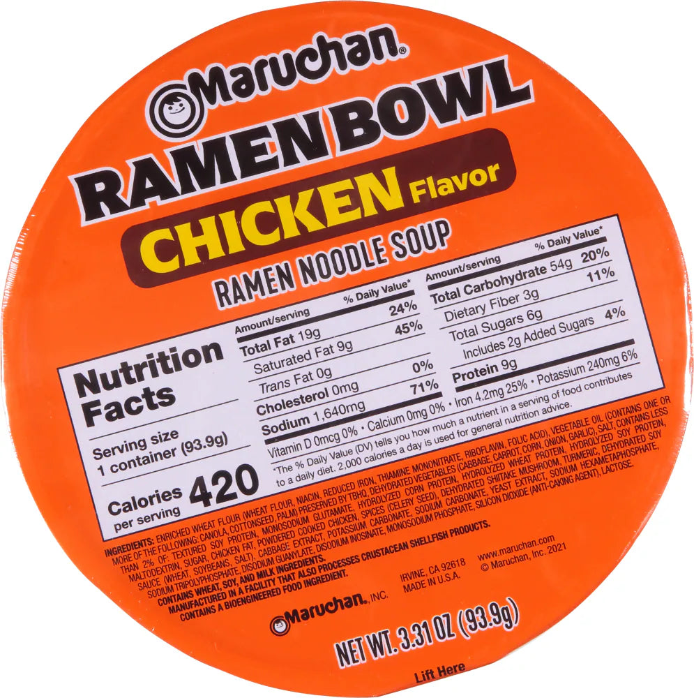 Maruchan Chicken Flavor Ramen Noodles & Vegetables Bowl displayed on store shelf