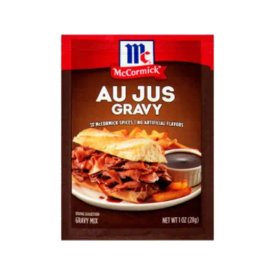 McCormick AU JUS Gravy Mix 28 g packet – savory, instant gravy mix for meats and side dishes.