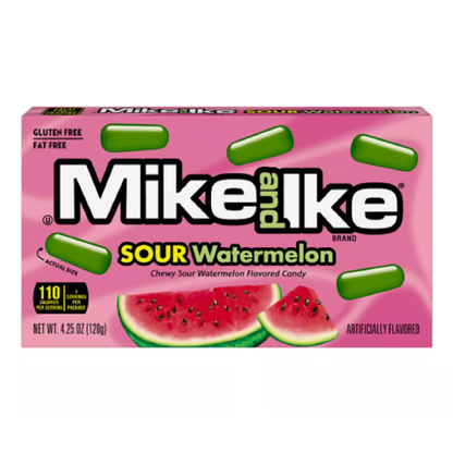 Close-up of Mike & Ike Sour Watermelon candies – juicy chewy watermelon sweets coated in sour sugar