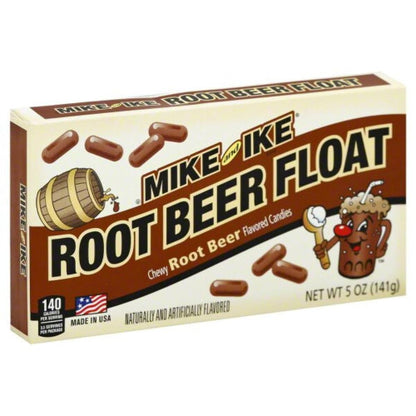 Mike & Ike Root Beer Float candy bag opened showing brown chewy sweet