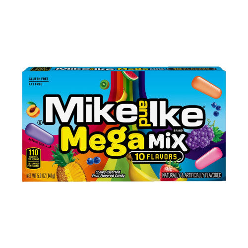 Mike and Ike Mega Mix candy pack featuring a variety of fruity, chewy candies in vibrant colors.