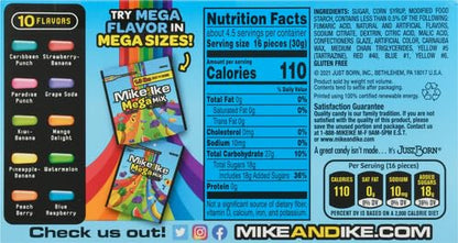Mike and Ike Mega Mix candy pack featuring a variety of fruity, chewy candies in vibrant colors.