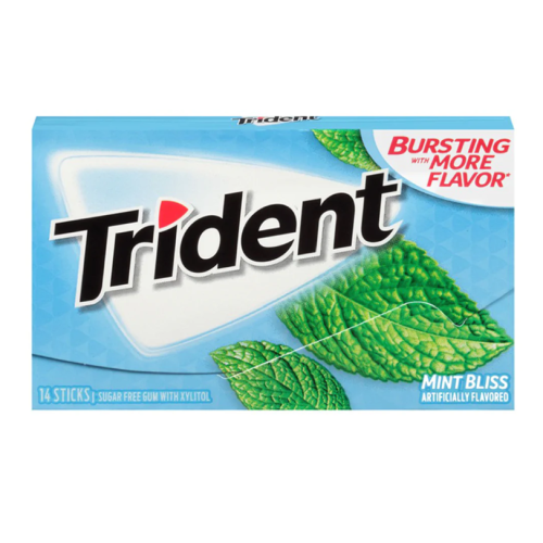 Trident Single Mint Bliss 14pc gum pack on a desk